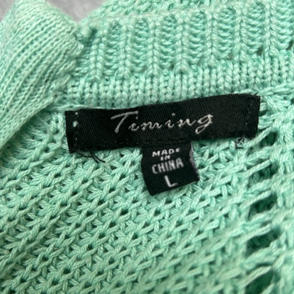 TIMING Mint Green Long Sleeve Scoop Neck Full Zipper Back with Hi Lo Hem Sweater - Picture 14 of 16